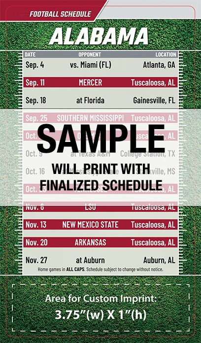 ReaMark Products: Alabama Full Magnet Football Schedule